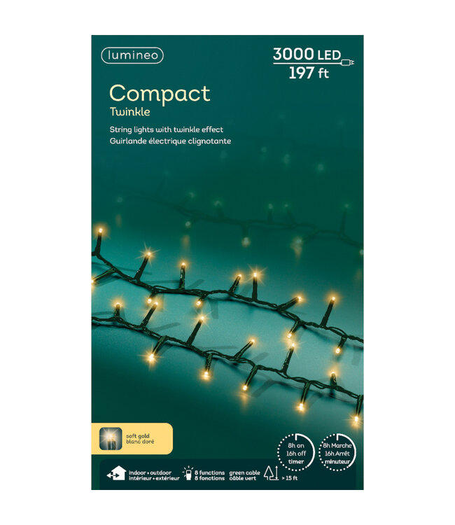 Lumières compact LED fils vert champagne 3000 lum. / 197 pi | Ambiance féérique