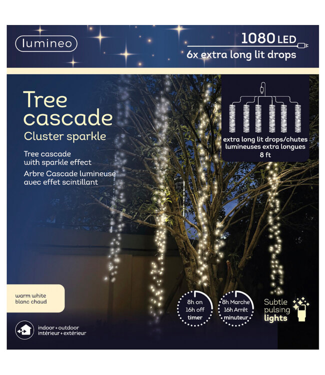 Cascade lumineuse blanc chaud 1080L | Pluie d’étoiles pour décor féérique