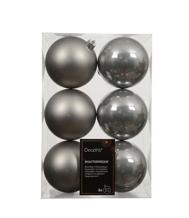 Boules grises brillant/mat (bte de 6) | Ensemble brillant et mat