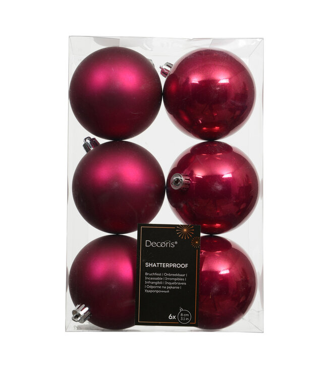 Boules plastique cerise brillant/mat | boîte de 6