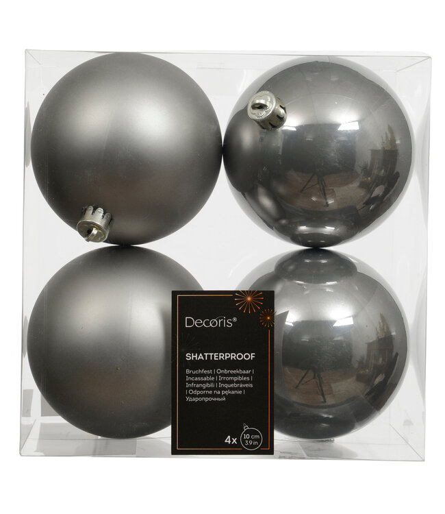 Boules plastique grises brillantes et mates | boîte de 4