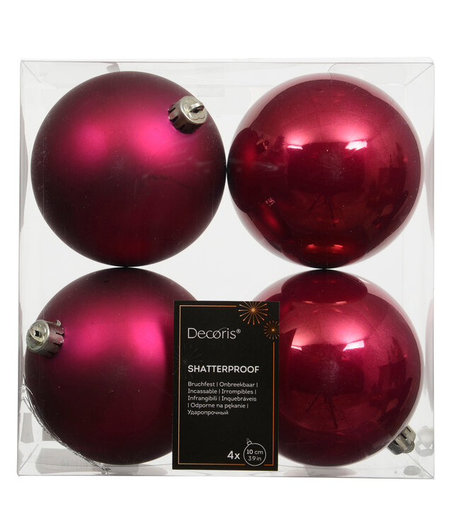 Boules plastique cerise brillantes et mates | boîte de 4