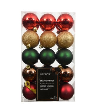 Boules plastique rouge, vert, or et espresso