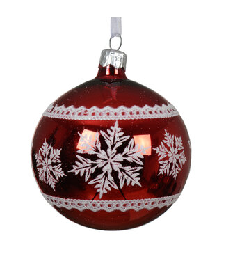 Boule de verre rouge flocons