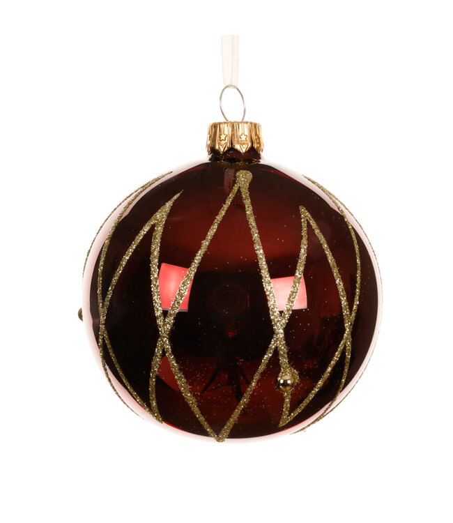 Boule de verre bourgogne lignée or | Ornement de Noël raffiné