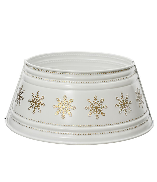Jupe de sapin en métal blanc et flocons dorés | Accessoire élégant de Noël