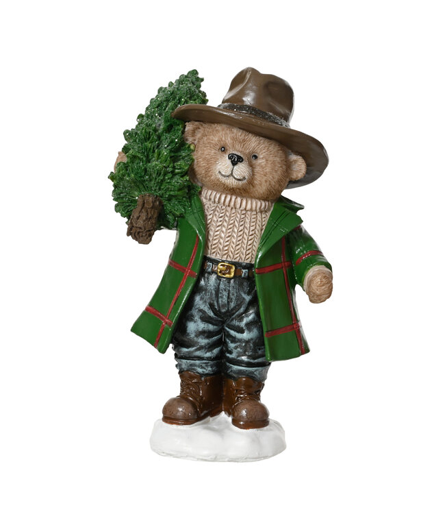 Ourson manteau vert et sapin | Douceur et charme de Noël