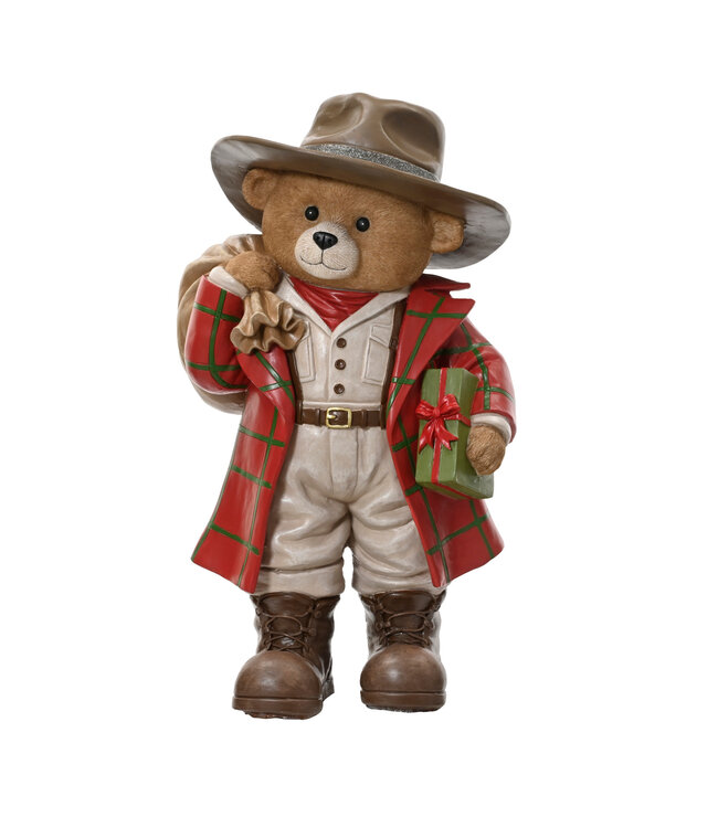 Ourson manteau rouget et sac cadeaux | Douceur et charme pour Noël