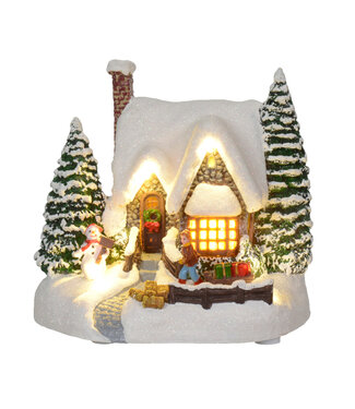 Maison de pierre enneigée LED