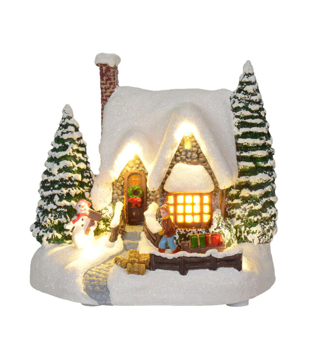 Maison de pierre enneigée LED | Décoration lumineuse pour village