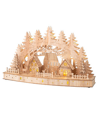 Scène village et chevreuil LED en bois