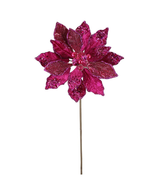 Tige de poinsettia rose avec brillant | Douceur et éclat pour vos décors des Fêtes