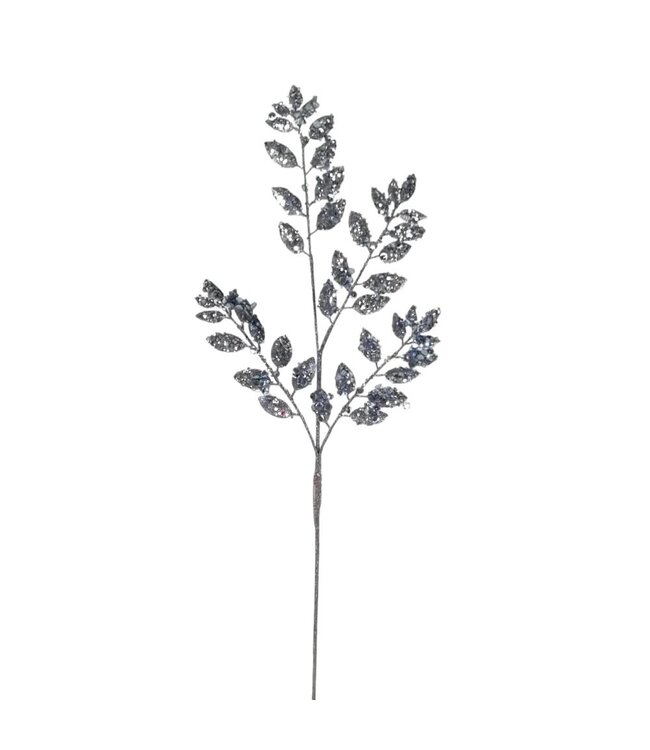 Tige feuilles bleues avec brillants | Décoration florale lumineuse et délicate