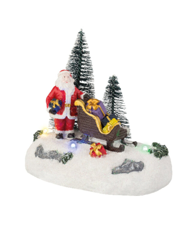 Père Noël et son traîneau LED | Figurine décorative pour village de Noël