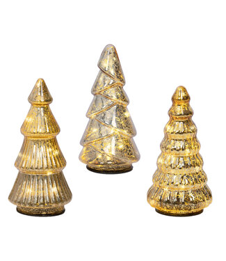 Sapin en verre or LED (3 ass.)
