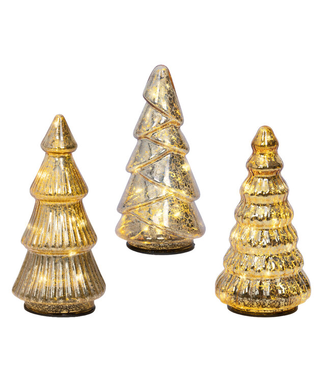 Sapin en verre or LED (3 ass.) | Décoration scintillante et élégante