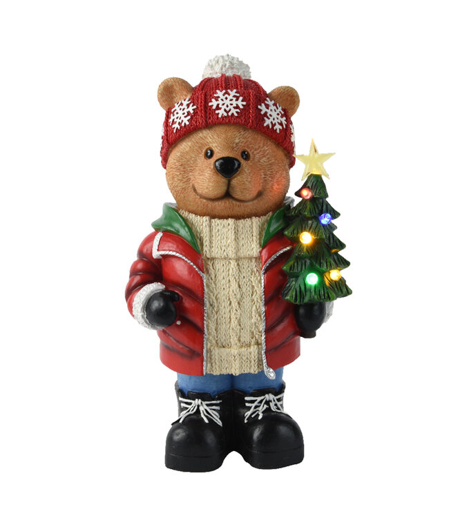 Ourson manteau rouge et sapin LED | Décoration lumineuse de Noël