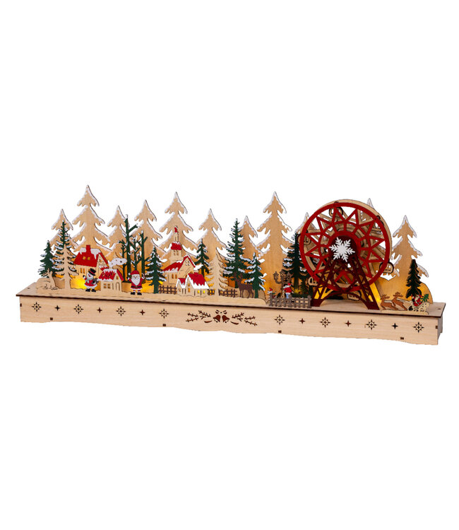 Village et grande roue en forêt | Décoration de Noël en bois illuminée