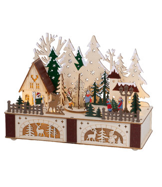 Scène patin et ski LED en bois blanc
