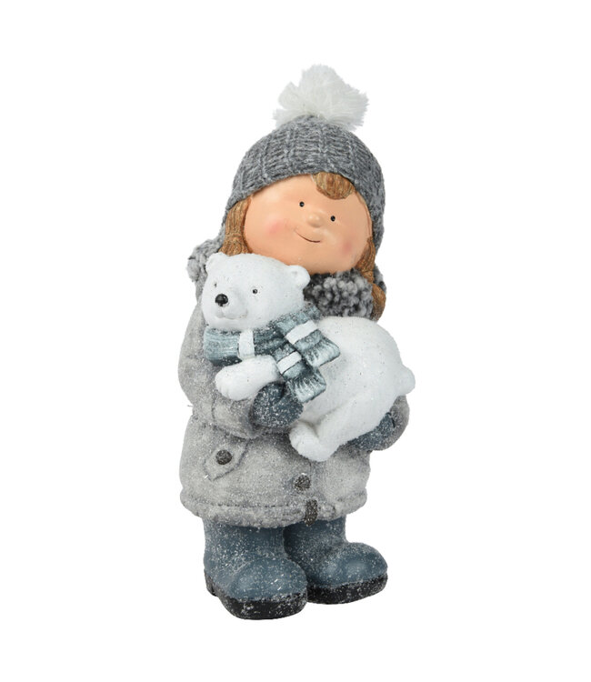 Fillette et ours polaire | Figurine décorative pour une ambiance de Noël