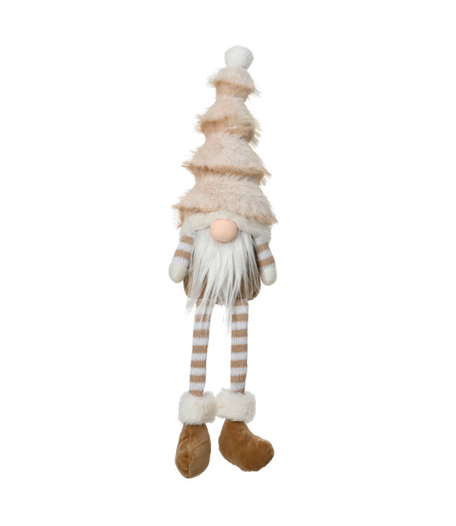 Gnome sur pied beige et blanc | Élégance et charme pour votre décor