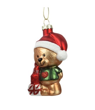 Ornement de verre ourson et cadeaux