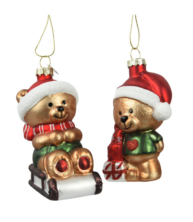 Ornement de verre ourson et cadeaux | Décoration chaleureuse et raffinée