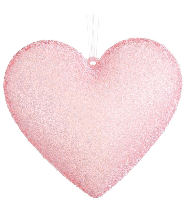 Ornement cœur rose enneigé | délicat