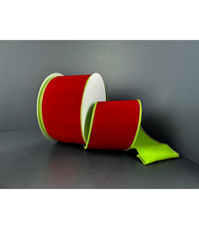 Ruban velours rouge et vert lime | Décoration festive