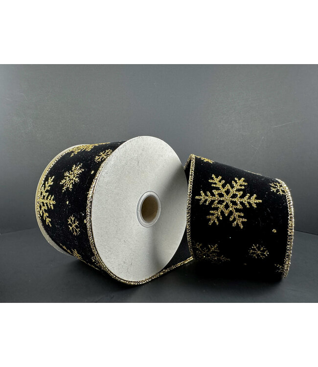Ruban velours noir avec flocons or| Raffinement pour vos décorations