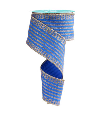 Ruban bleu royal ligné or