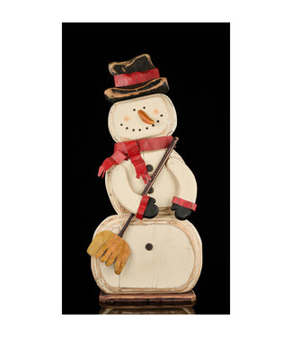 Bonhomme de neige en bois avec balais