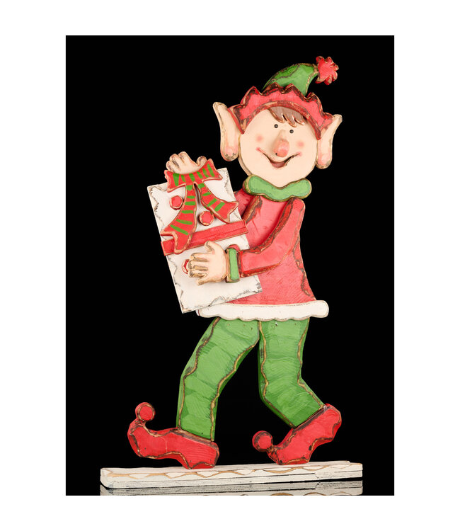 Lutin en bois avec paquet cadeau | Décoration de Noël festive