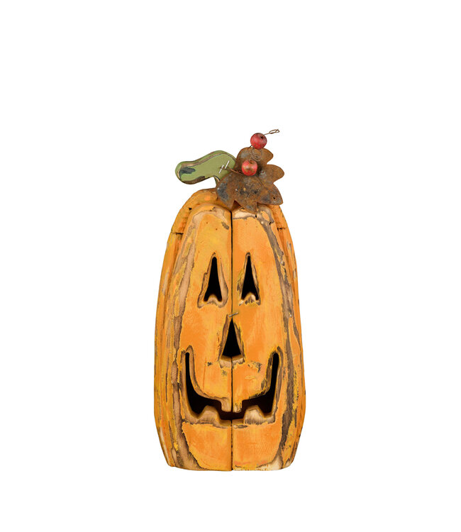 Jack-O citrouille souriante en bois jaune orange | Décoration rustique d'Halloween