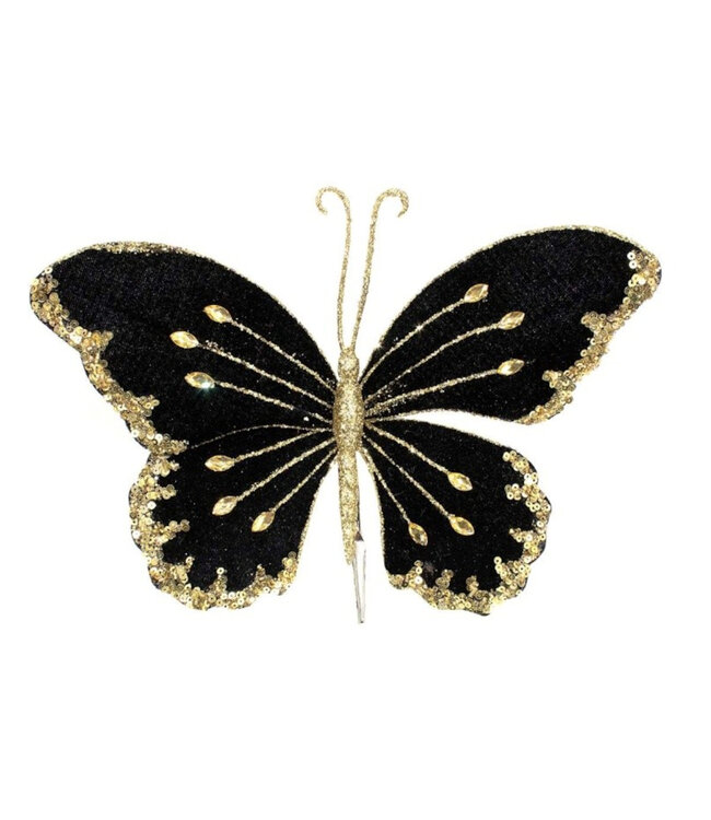 Papillon noir et or sur clip | Raffinement et élégance pour vos décorations