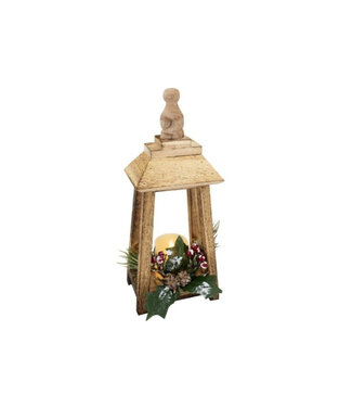 Lanterne bois naturel & chandelle LED