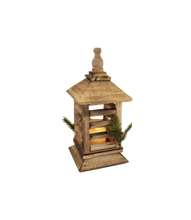 Lanterne Bois naturel & chandelle LED | Décoration chaleureuse et festive