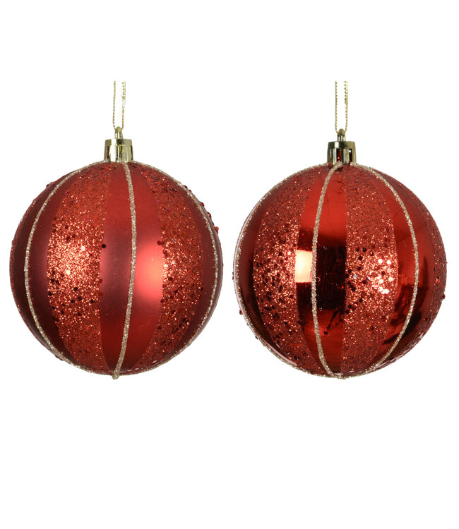 Boule rouge rayé or (2 ass.) | Élégance et éclat pour vos décorations