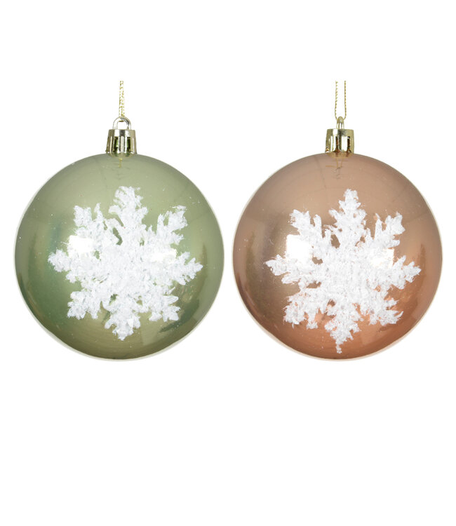 Boule flocon vert ou rose (2 ass.) | Décoration suspendue raffinée
