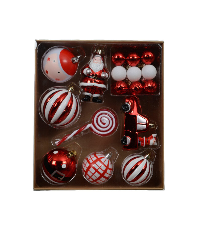 Ensemble d'ornements rouge et blanc | Décorations festives à suspendre