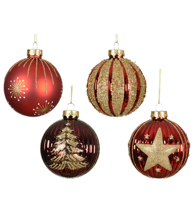 Boule en verre rouge et or (4 ass.)| Décoration élégante à suspendre