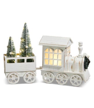 Train illuminé blanc avec sapin