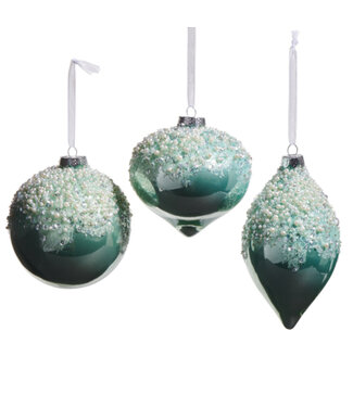 Ornement en verre bleu perle givrée (3 ass.)