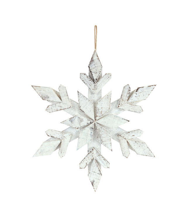 Ornement en bois flocon blanc | Féérique