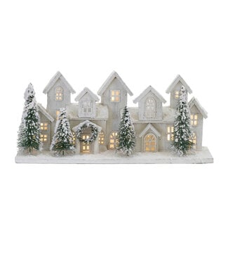 Maison blanche enneigée led avec 4 sapins