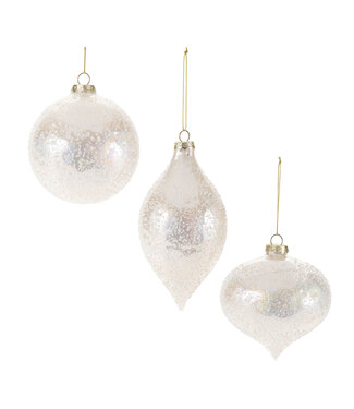 Ornement en verre blanc nacré