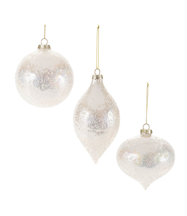 Ornement en verre blanc nacré 4 po | Touche raffinée
