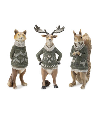 Renard en résine avec chandail noël vert