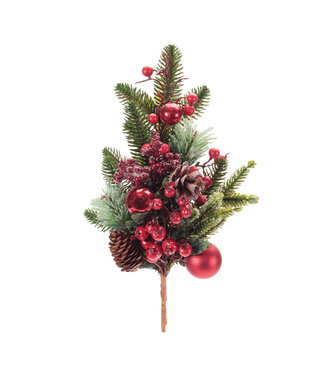 Branche de sapin baies, boules rouges