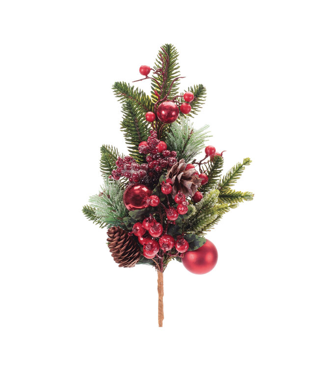 Branche de sapin baies, boules rouges  | Élégance